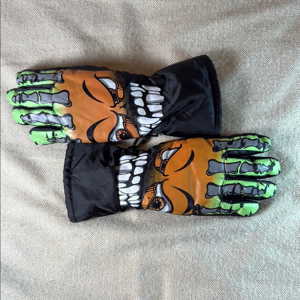 Green and Black Winter Mittens with Graphic Design